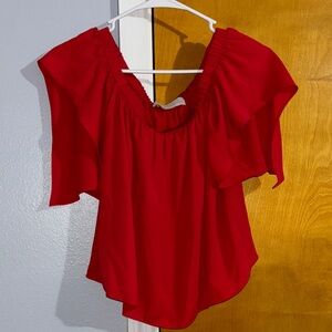 Amanda Uprichard Red Ruffle Top